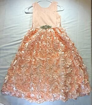 Girls Pink Formal Flower Girl Dress Size 6x- Rosette Skirt Rhinestone Waist